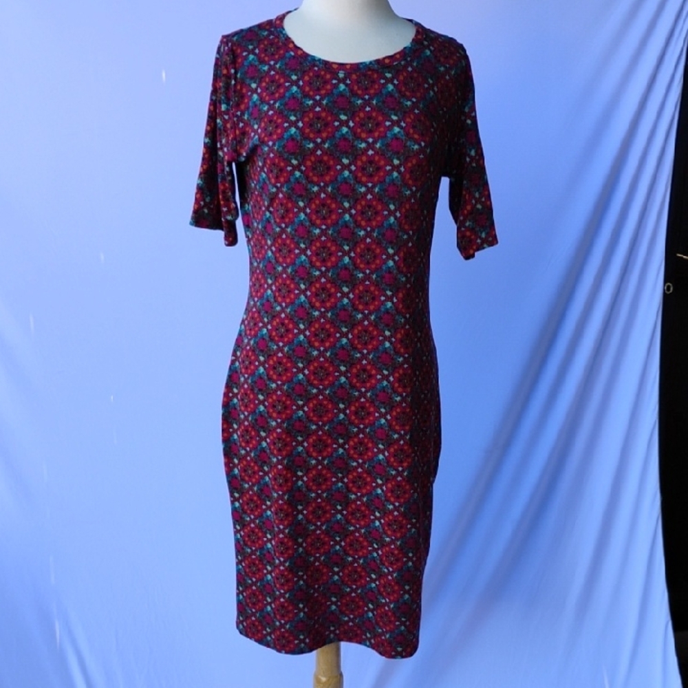 LuLaRoe Red and Blue Sheath Midi Dress